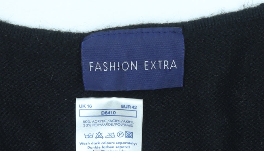 Fashion Extra Women's Black V-Neck Short Sleeve Pullover Jumper Size 16