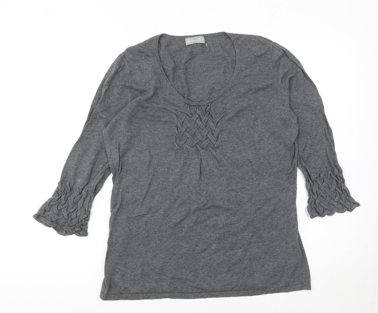 Marks and Spencer Women’s Grey 100% Cotton 3/4 Sleeve Pullover Jumper Size 14