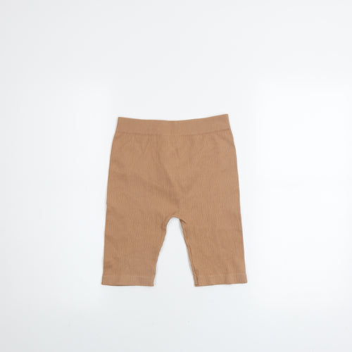 ZARA Womens Beige Ribbed Biker Style Activewear Shorts Size L Polyamide Blend