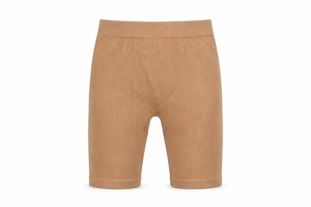 ZARA Womens Beige Ribbed Biker Style Activewear Shorts Size L Polyamide Blend