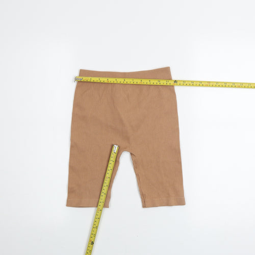 ZARA Womens Beige Ribbed Biker Style Activewear Shorts Size L Polyamide Blend