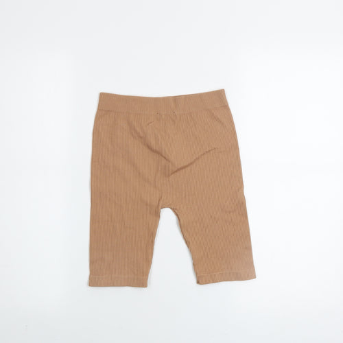 ZARA Womens Beige Ribbed Biker Style Activewear Shorts Size L Polyamide Blend