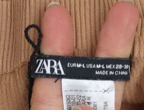 ZARA Womens Beige Ribbed Biker Style Activewear Shorts Size L Polyamide Blend