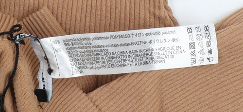 ZARA Womens Beige Ribbed Biker Style Activewear Shorts Size L Polyamide Blend