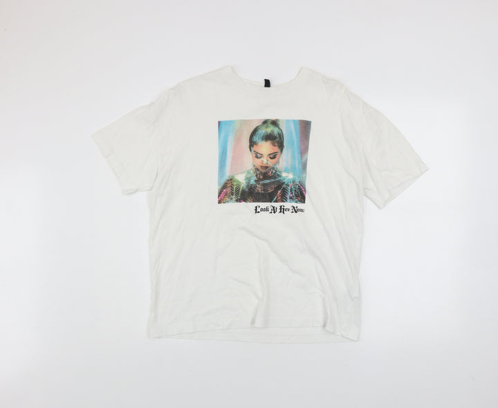 H&M Women’s White Selena Gomez Graphic T-Shirt Size S Crew Neck