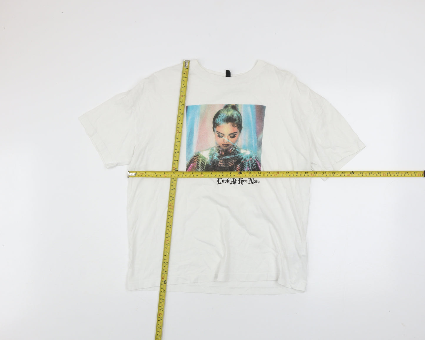 H&M Women’s White Selena Gomez Graphic T-Shirt Size S Crew Neck