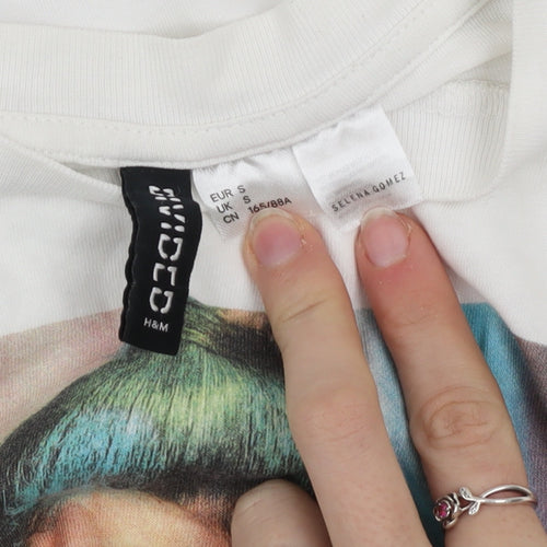 H&M Women’s White Selena Gomez Graphic T-Shirt Size S Crew Neck