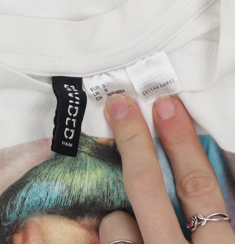 H&M Women’s White Selena Gomez Graphic T-Shirt Size S Crew Neck