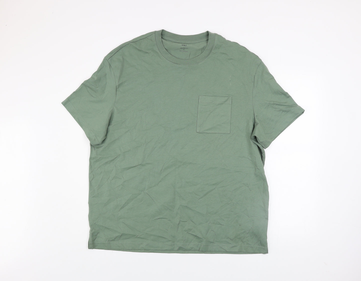 Marks and Spencer Men's Green Relaxed Fit Cotton Crew Neck XL T-Shirt