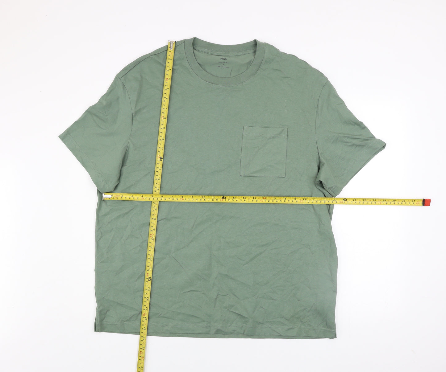 Marks and Spencer Men's Green Relaxed Fit Cotton Crew Neck XL T-Shirt