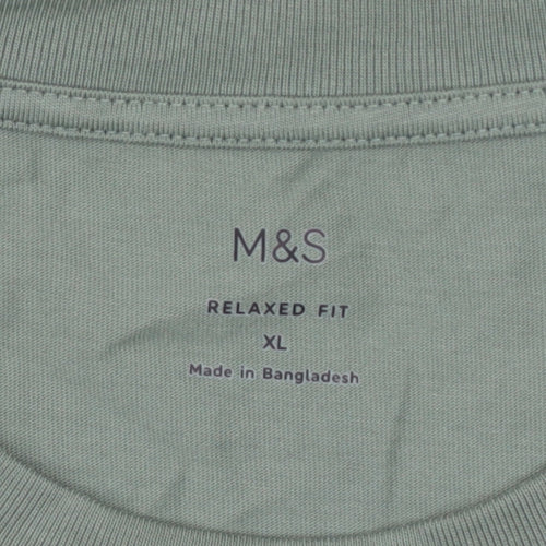 Marks and Spencer Men's Green Relaxed Fit Cotton Crew Neck XL T-Shirt