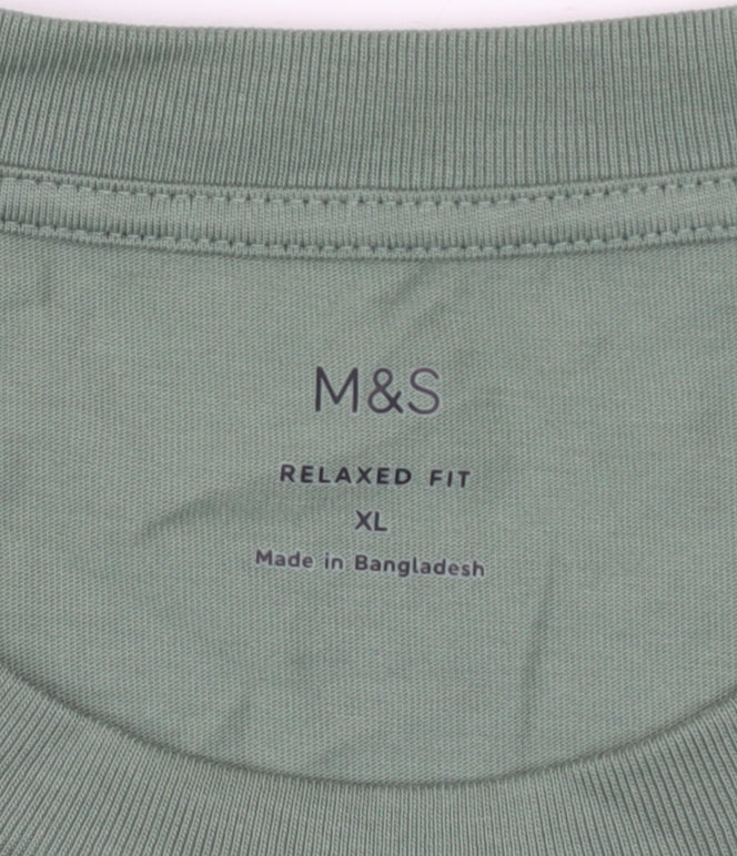 Marks and Spencer Men's Green Relaxed Fit Cotton Crew Neck XL T-Shirt