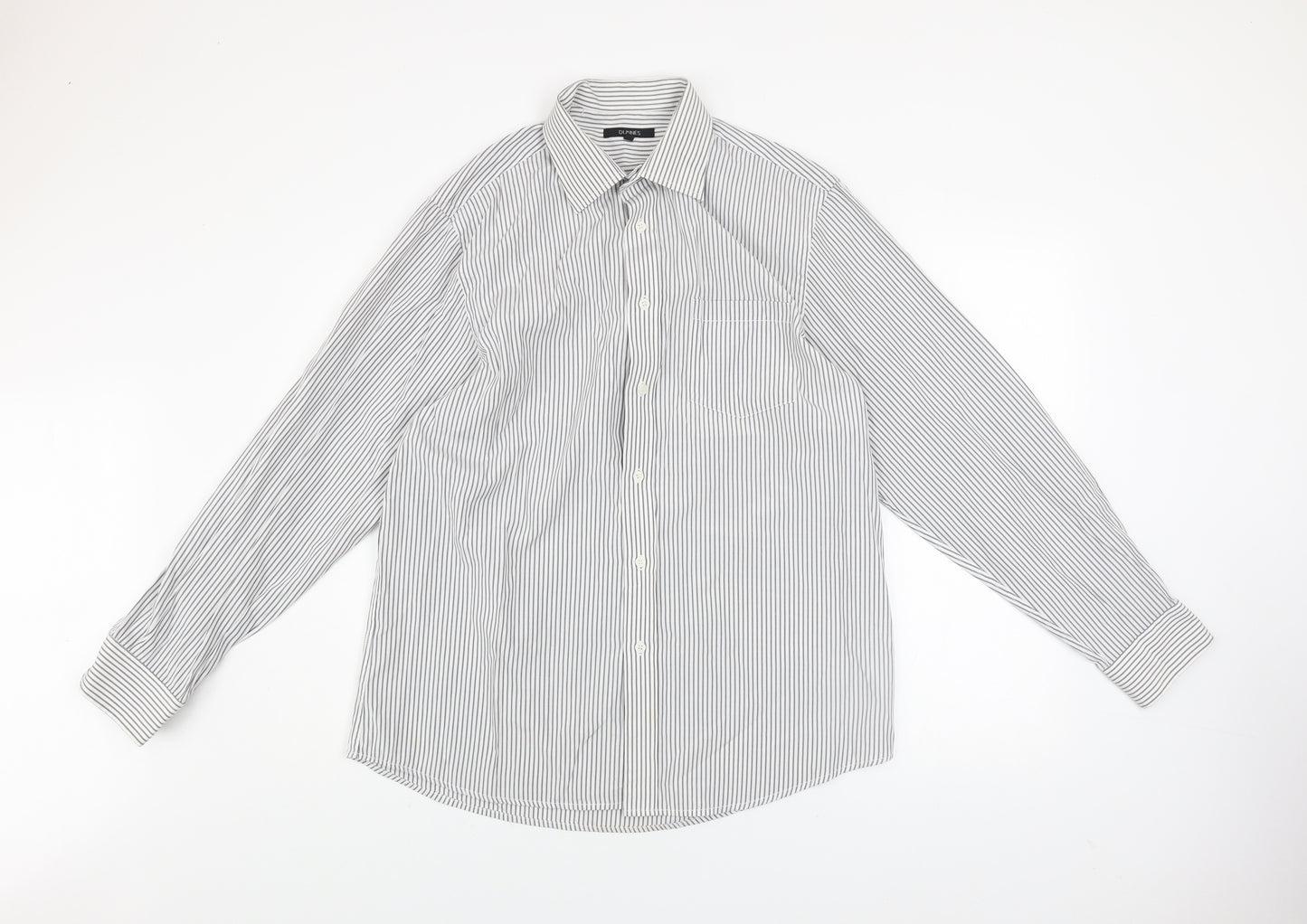 Dunnes Men's White Striped Long Sleeve Button-Up Shirt Size 16