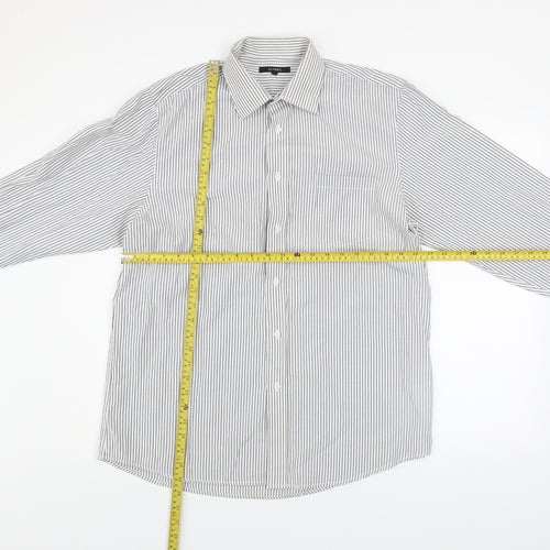 Dunnes Men's White Striped Long Sleeve Button-Up Shirt Size 16