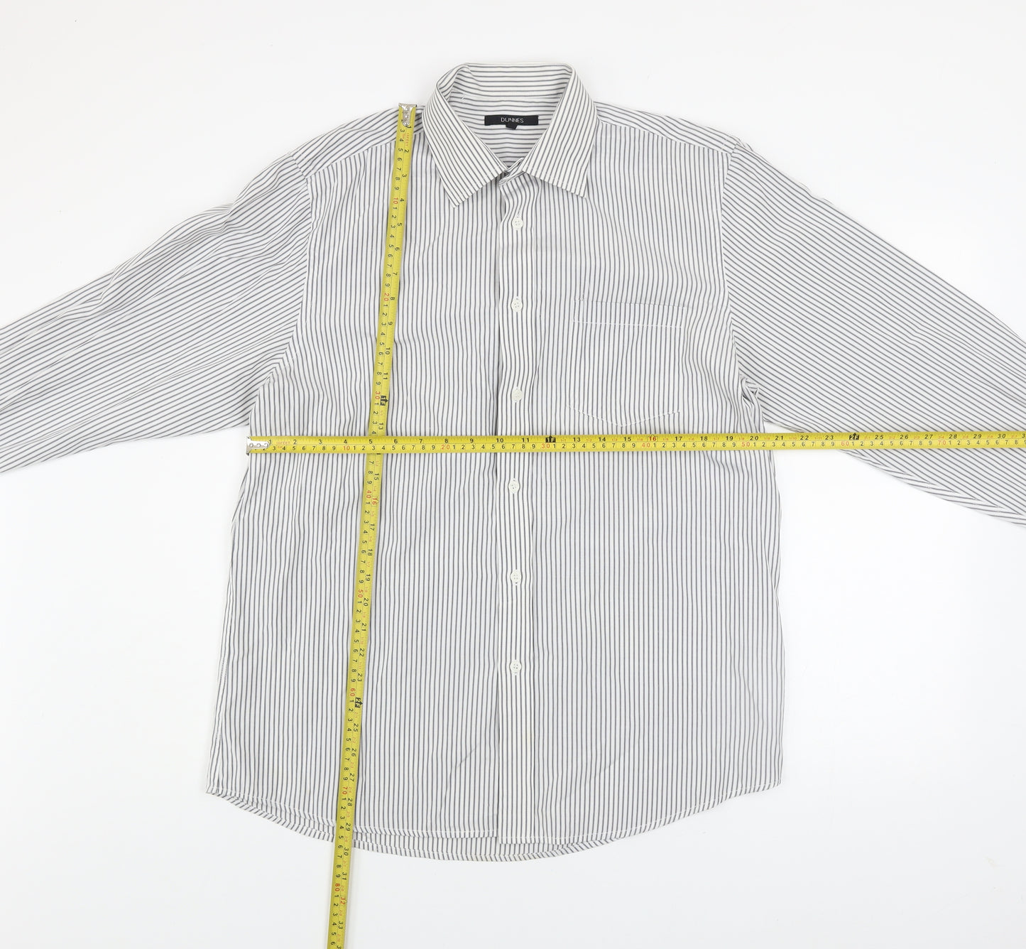 Dunnes Men's White Striped Long Sleeve Button-Up Shirt Size 16