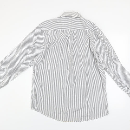 Dunnes Men's White Striped Long Sleeve Button-Up Shirt Size 16