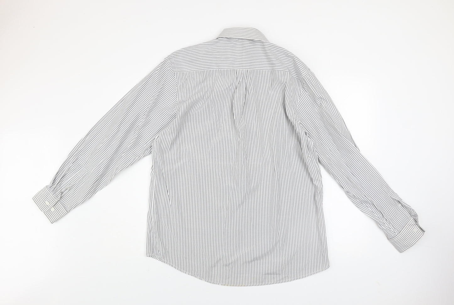 Dunnes Men's White Striped Long Sleeve Button-Up Shirt Size 16