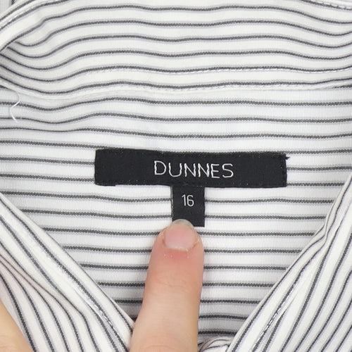 Dunnes Men's White Striped Long Sleeve Button-Up Shirt Size 16