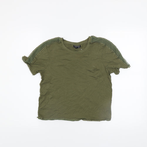 Topshop Women's Green Crochet Trim Crew Neck T-Shirt Size 10