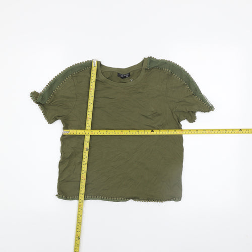 Topshop Women's Green Crochet Trim Crew Neck T-Shirt Size 10