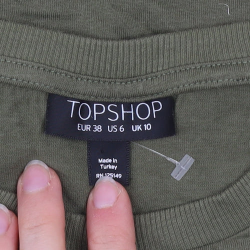 Topshop Women's Green Crochet Trim Crew Neck T-Shirt Size 10