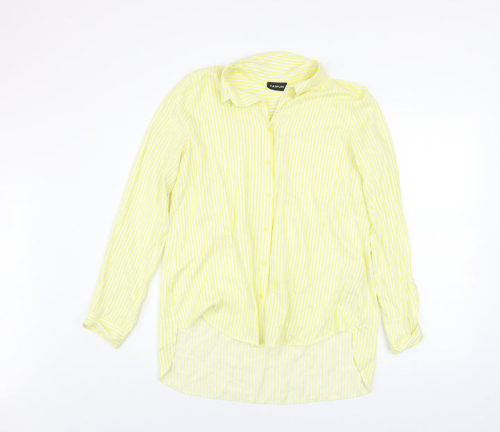Taifun Women's Yellow Striped Button-Up Long Sleeve Blouse Size 12