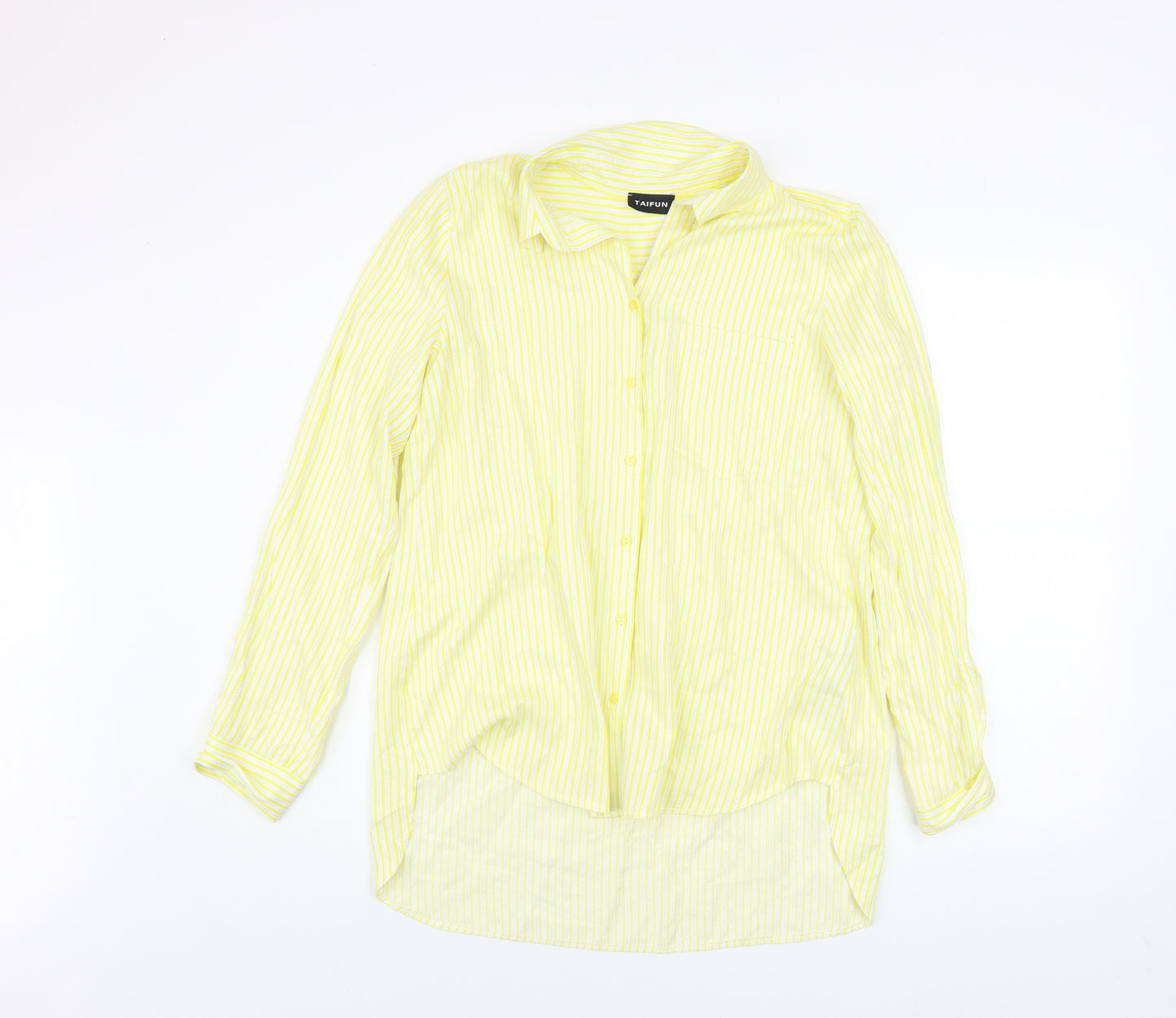 Taifun Women's Yellow Striped Button-Up Long Sleeve Blouse Size 12