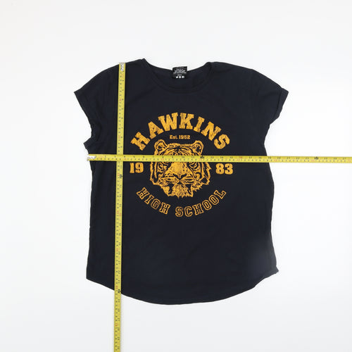 Last Exit to Nowhere Womens Black Hawkins High School Cotton T-Shirt Size L