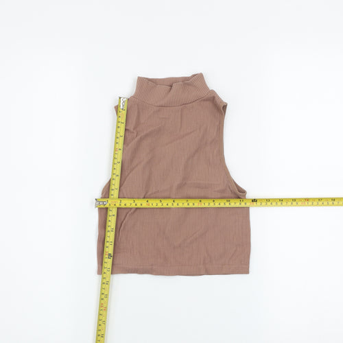 Zara Women's Brown Ribbed Cropped High Neck Sleeveless Tank Top XS