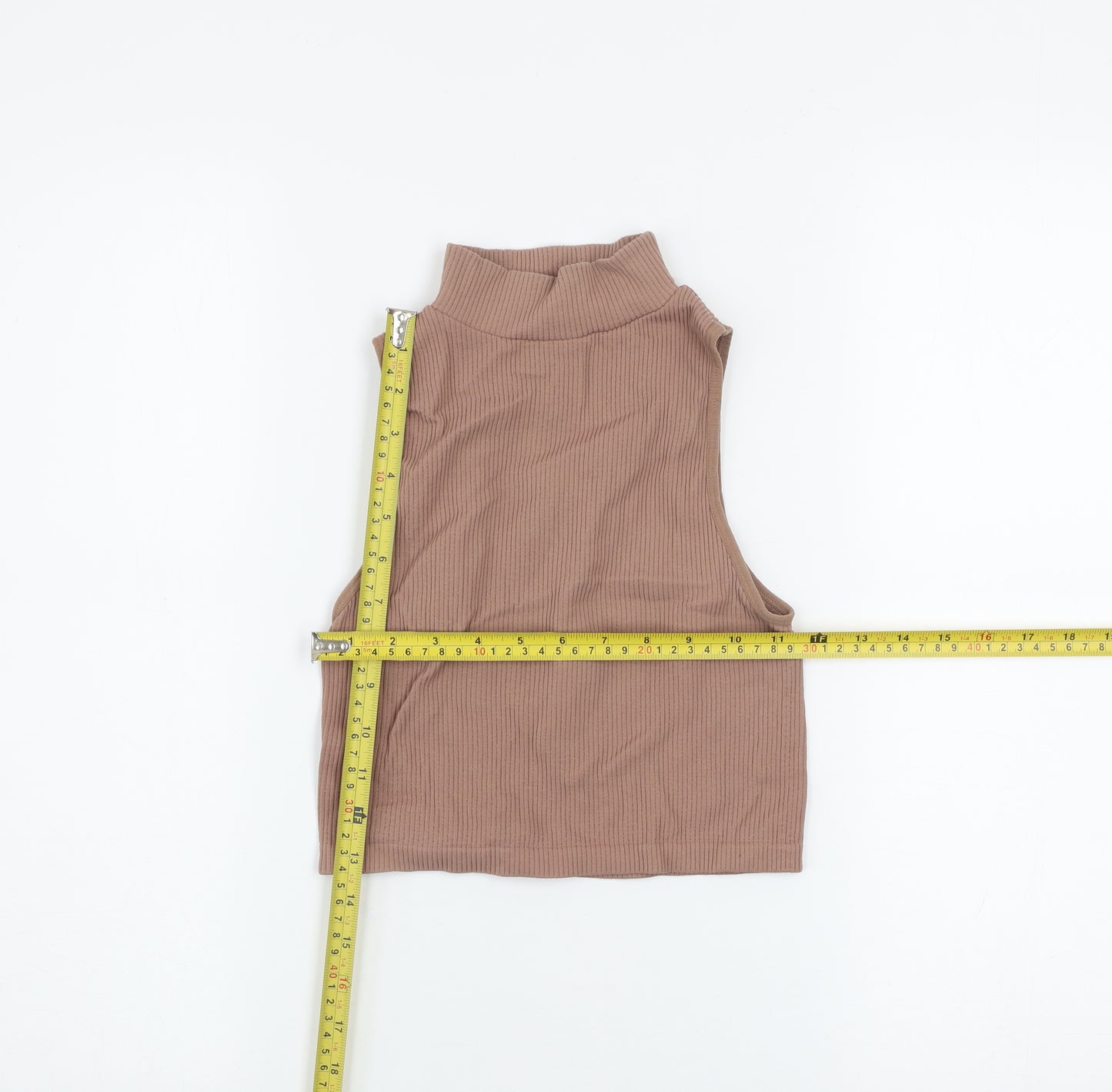 Zara Women's Brown Ribbed Cropped High Neck Sleeveless Tank Top XS