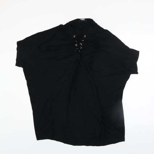 Select Womens Black Lace Up Tunic Blouse UK 14 Relaxed Fit