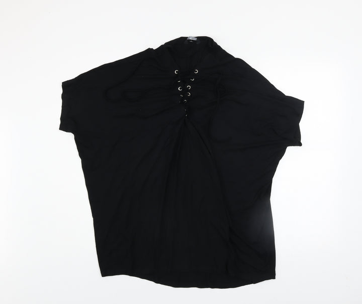 Select Womens Black Lace Up Tunic Blouse UK 14 Relaxed Fit