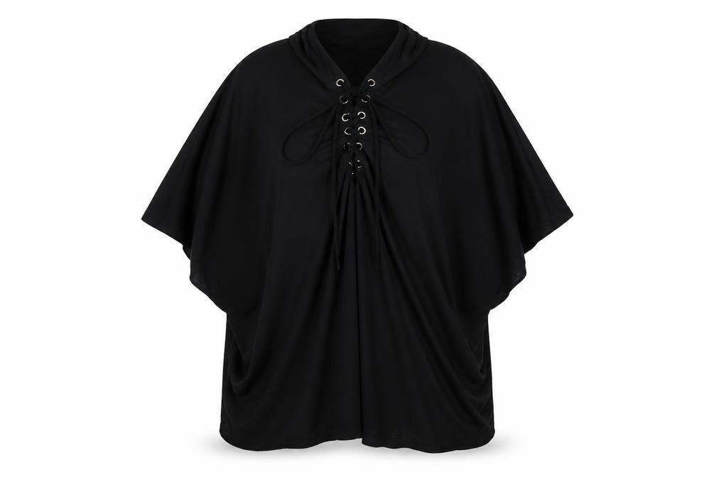 Front view of Select women’s black lace up tunic blouse uk 14 relaxed fit