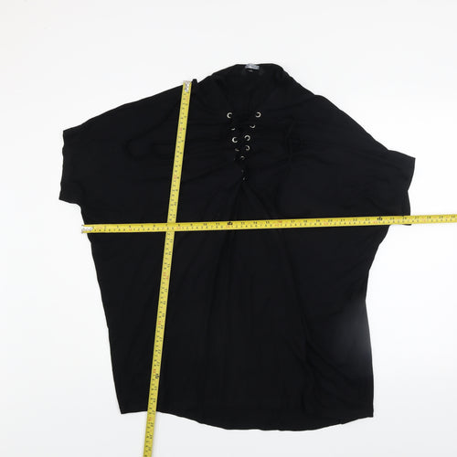 Select Womens Black Lace Up Tunic Blouse UK 14 Relaxed Fit