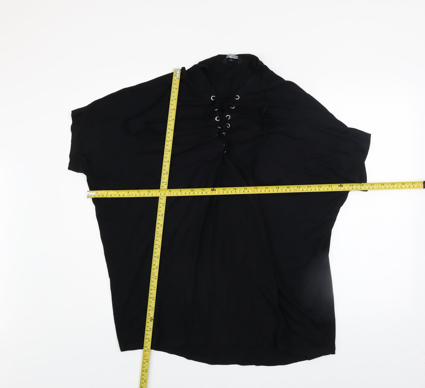 Select Womens Black Lace Up Tunic Blouse UK 14 Relaxed Fit