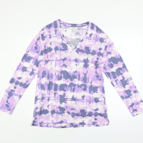 Marks and Spencer Women’s Multicoloured Tie Dye Long Sleeve V-Neck Cotton Modal T-Shirt Size 10