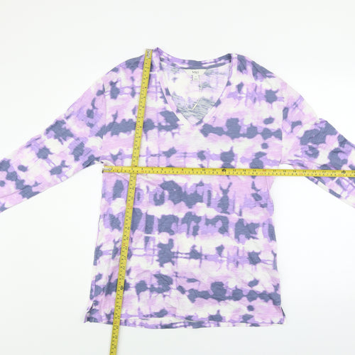 Marks and Spencer Women’s Multicoloured Tie Dye Long Sleeve V-Neck Cotton Modal T-Shirt Size 10