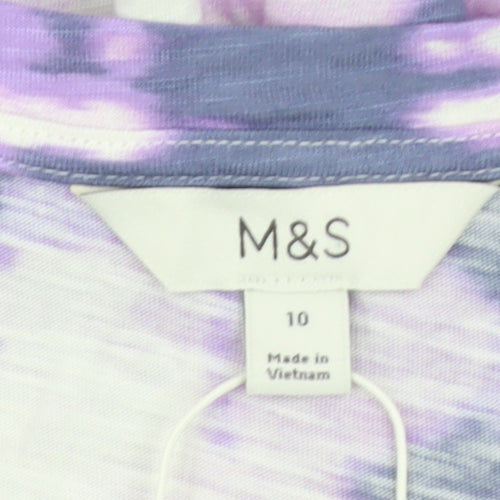 Marks and Spencer Women’s Multicoloured Tie Dye Long Sleeve V-Neck Cotton Modal T-Shirt Size 10