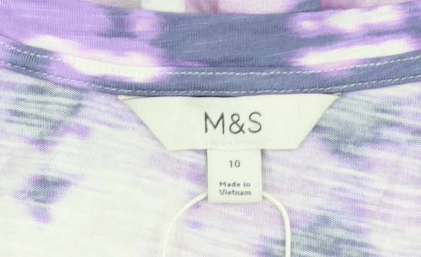 Marks and Spencer Women’s Multicoloured Tie Dye Long Sleeve V-Neck Cotton Modal T-Shirt Size 10