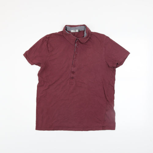 Topman Men's Maroon Short Sleeve Cotton Button-Up Shirt Size L
