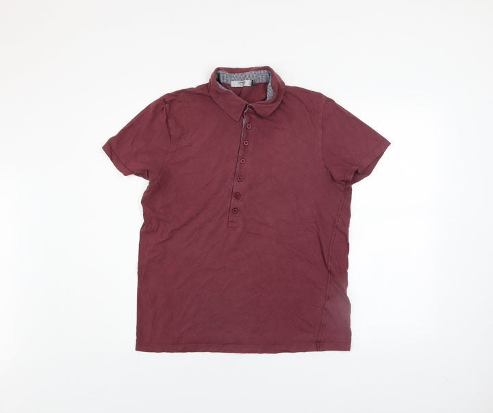 Topman Men's Maroon Short Sleeve Cotton Button-Up Shirt Size L