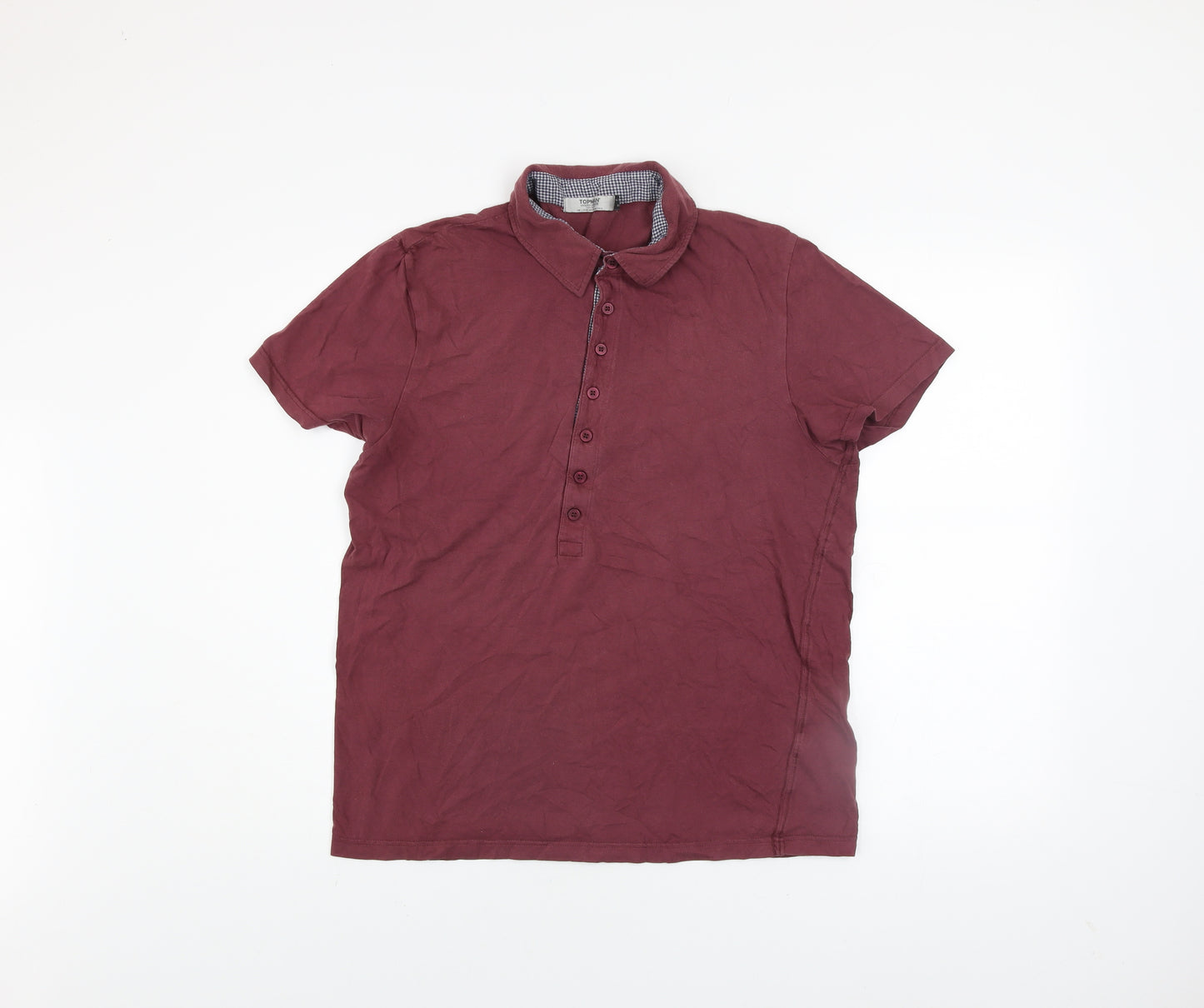 Topman Men's Maroon Short Sleeve Cotton Button-Up Shirt Size L