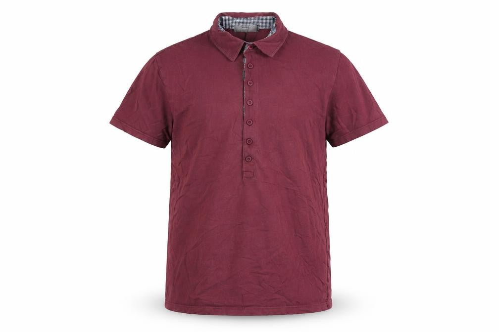 Front view of Topman Men's Maroon Short Sleeve Cotton Button-Up Shirt, size L