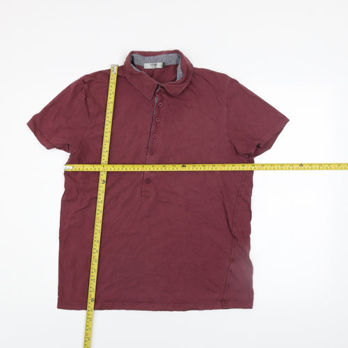 Topman Men's Maroon Short Sleeve Cotton Button-Up Shirt Size L