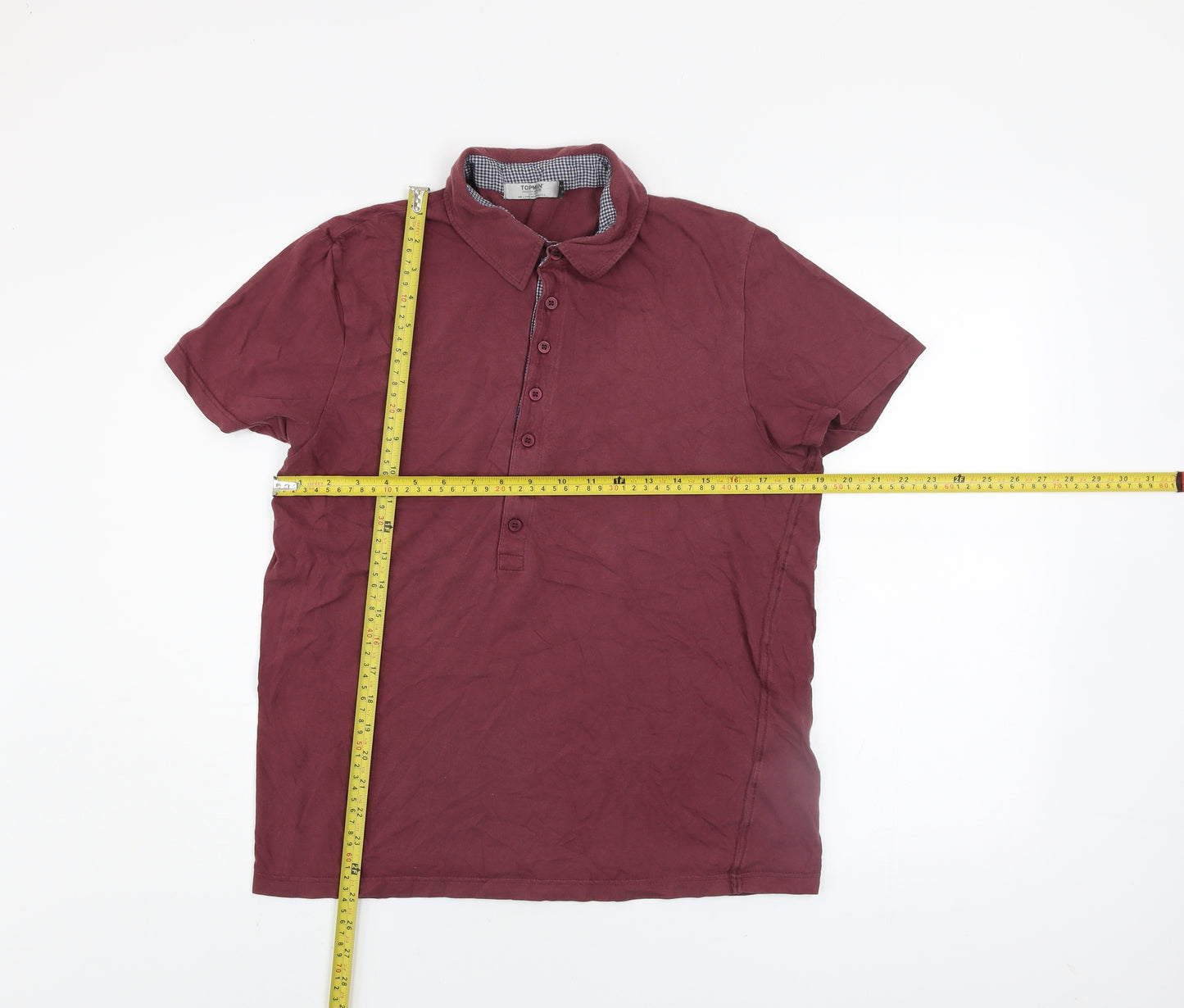 Topman Men's Maroon Short Sleeve Cotton Button-Up Shirt Size L