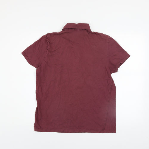 Topman Men's Maroon Short Sleeve Cotton Button-Up Shirt Size L