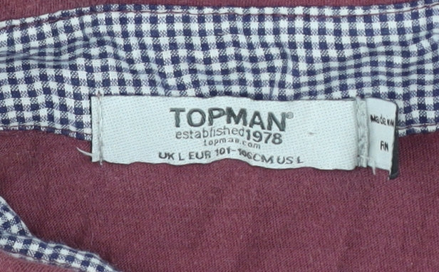 Topman Men's Maroon Short Sleeve Cotton Button-Up Shirt Size L