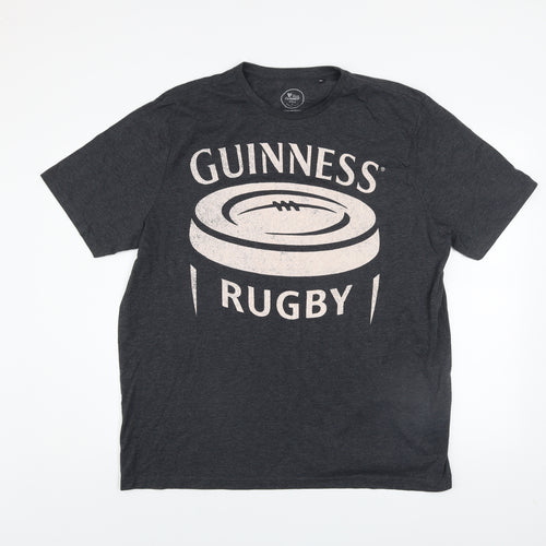 Guinness Men's Grey XL Rugby Beer Graphic Short Sleeve T-Shirt