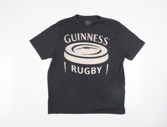 Guinness Men's Grey XL Rugby Beer Graphic Short Sleeve T-Shirt