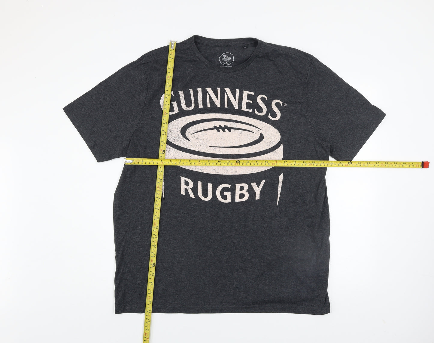 Guinness Men's Grey XL Rugby Beer Graphic Short Sleeve T-Shirt